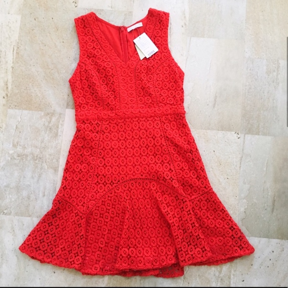 San and Soni Red Lace Dress